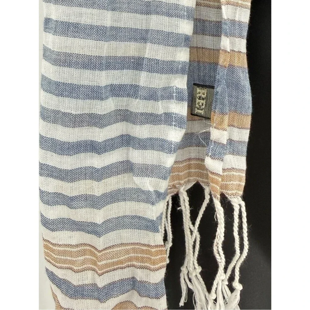 REI Lightweight Cotton Striped Fringe Scarf | Blue Multi | One Size